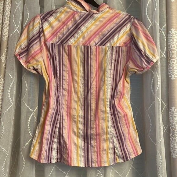 Kenar Sport Striped Button Down Top | Size Large - Picture 3 of 3